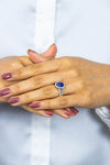 GIA Certified 2.68 Carats Oval Cut Sri Lankan Sapphire & Diamond Halo Engagement Ring in White Gold