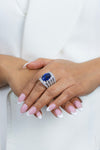 GRS Certified 15.27 Carats Total Oval Cut Sri Lanka Royal Blue Sapphire & Diamond Cocktail Ring in White Gold