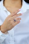 1.34 Carats Sapphire & Diamond Halo Princess Diana Engagement Ring in White Gold