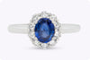 0.94 Carat Oval Cut Sapphire & Diamond Halo Engagement Ring in White Gold