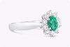 0.40 Carat Oval Cut Emerald & Diamond Halo Engagement Ring in White Gold