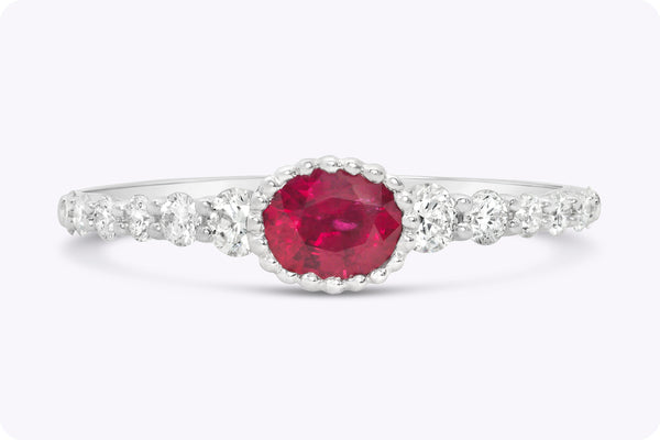 0.43 Carat Oval Cut Ruby & Diamond Fashion Ring in White Gold