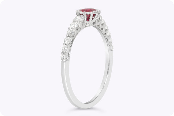 0.43 Carat Oval Cut Ruby & Diamond Fashion Ring in White Gold