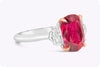 4.91 Carats Oval Cut Ruby & Diamond Three-Stone Engagement Ring in Platinum