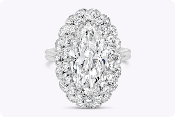 5.01 Carats Elongated Moval Cut Diamond & Cluster Cocktail Fashion Ring in Platinum