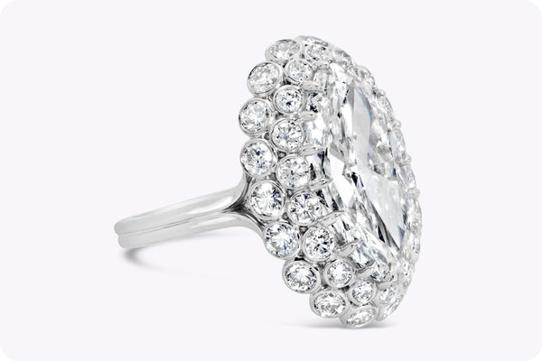 5.01 Carats Elongated Moval Cut Diamond & Cluster Cocktail Fashion Ring in Platinum