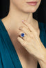 10.58 Carats Oval Cut Blue Sapphire & Diamond Three-Stone Engagement Ring in Platinum