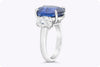 10.58 Carats Oval Cut Blue Sapphire & Diamond Three-Stone Engagement Ring in Platinum