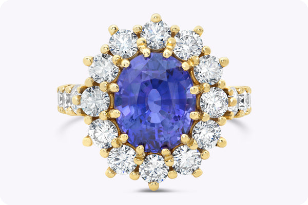 GIA Certified 6.17 Carats Oval Cut Color Change Sapphire & Diamond Cocktail Ring in Yellow Gold