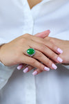 GIA Certified 13.00 Carats Oval Shape Cabochon Jade Cocktail Ring in Platinum