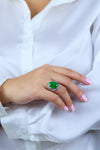 GIA Certified 13.00 Carats Oval Shape Cabochon Jade Cocktail Ring in Platinum