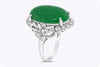 GIA Certified 13.00 Carats Oval Shape Cabochon Jade Cocktail Ring in Platinum