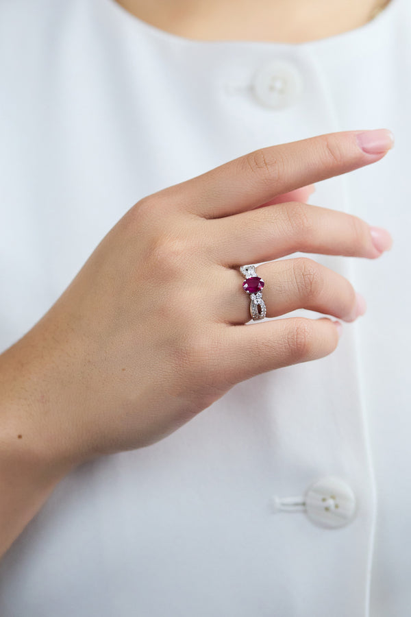 ruby and diamond fashion ring in white gold