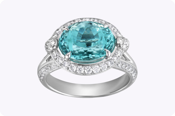 4.29 Carat Oval-Cut Paraiba Tourmaline & Diamond Halo Ring in White Gold