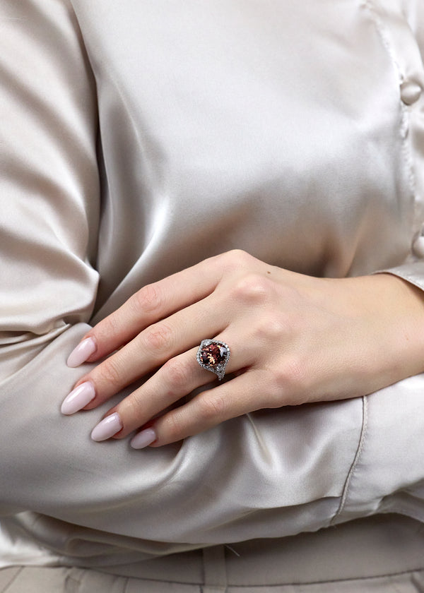 6.74 Carat Oval Cut Pink Tourmaline Halo Fashion Ring in Platinum