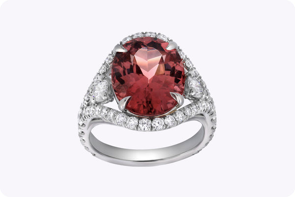 6.74 Carat Oval Cut Pink Tourmaline Halo Fashion Ring in Platinum