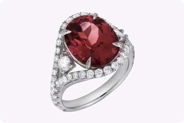 6.74 Carat Oval Cut Pink Tourmaline Halo Fashion Ring in Platinum