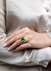 8.77 Carat Oval Cut Peridot and Diamond Fashion Ring in Platinum and Yellow Gold