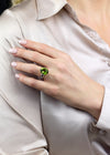 8.77 Carat Oval Cut Peridot and Diamond Fashion Ring in Platinum and Yellow Gold