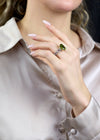 8.77 Carat Oval Cut Peridot and Diamond Fashion Ring in Platinum and Yellow Gold