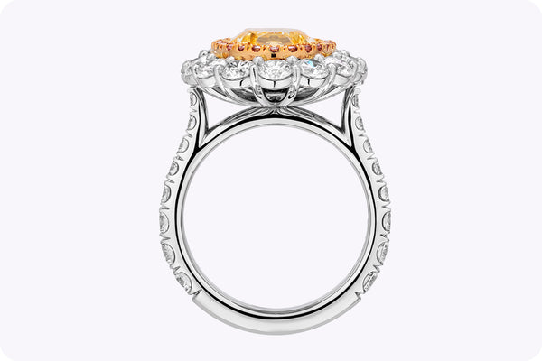 GIA Certified 8.11 Carats Total Oval-Cut Diamond Double Halo Engagement Ring in Yellow Gold & Platinum