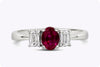 0.79 Carats Oval Cut Ruby with Diamonds Three Stone Engagement Ring in White Gold