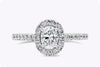 0.53 Carats Oval Cut Diamond Halo Engagement Ring with Side Stones in White Gold