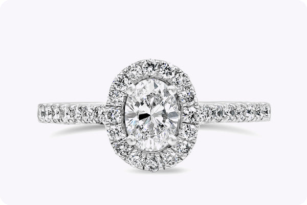 0.53 Carat Oval Cut Diamond Halo Engagement Ring in White Gold