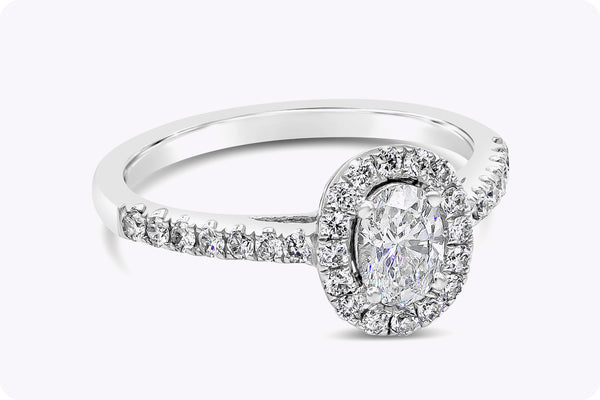 0.53 Carat Oval Cut Diamond Halo Engagement Ring in White Gold