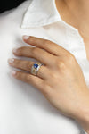 1.44 Carats Oval Cut Sapphire and Mixed Cut Diamonds Wide Ring in White Gold