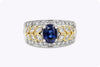 1.44 Carats Oval Cut Blue Sapphire and Mixed Cut Diamonds Wide Fashion Ring in White Gold