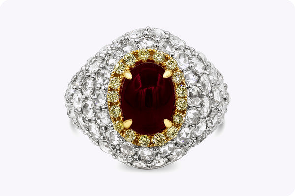 3.76 Carats Cabochon Ruby & Diamond Dome Cocktail Ring in White Gold