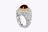 3.76 Carats Cabochon Ruby, Mixed Cut Yellow & White Diamond Dome Cocktail Ring in White Gold