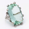 34.18 Carats Antique Green Aquamarine with Old Mine Cut Diamond Cocktail Ring in White Gold