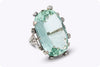 Antique 34.18 Carats Oval Cut Green Aquamarine & Diamond Cocktail Ring in White Gold