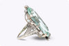 Antique 34.18 Carats Oval Cut Green Aquamarine & Diamond Cocktail Ring in White Gold