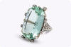Antique 34.18 Carats Oval Cut Green Aquamarine & Diamond Cocktail Ring in White Gold