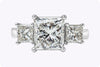 EGL Certified 3.14 Carats Princess Cut Diamond Three-Stone Engagement Ring in Platinum
