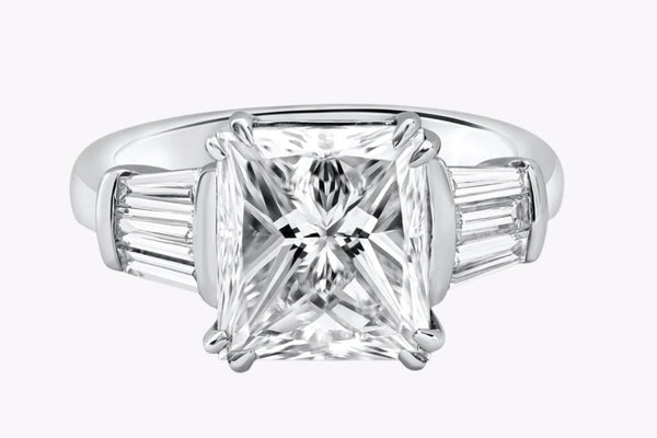 GIA Certified 5.03 Carats Princess Cut Diamond Engagement Ring in White Gold & Platinum