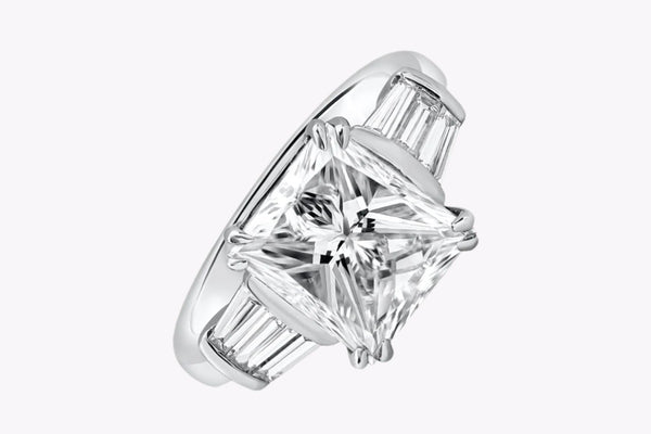 GIA Certified 5.03 Carats Princess Cut Diamond Engagement Ring in White Gold & Platinum