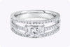 1.05 Carats Total Mixed Cut Diamond Three-Row Open-Work Engagement Ring in White Gold