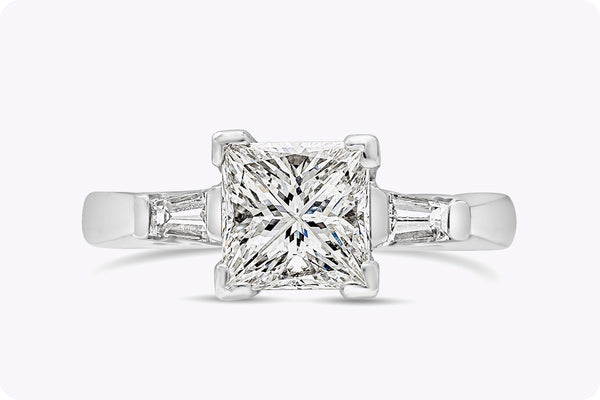 1.44 Carats Princess Cut Diamond Three-Stone Engagement Ring in Platinum