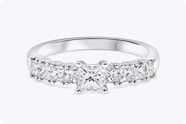 1.06 Carats Total Princess Cut Diamond Engagement Ring in White Gold