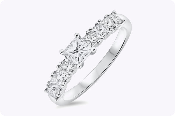 1.06 Carats Total Princess Cut Diamond Engagement Ring in White Gold