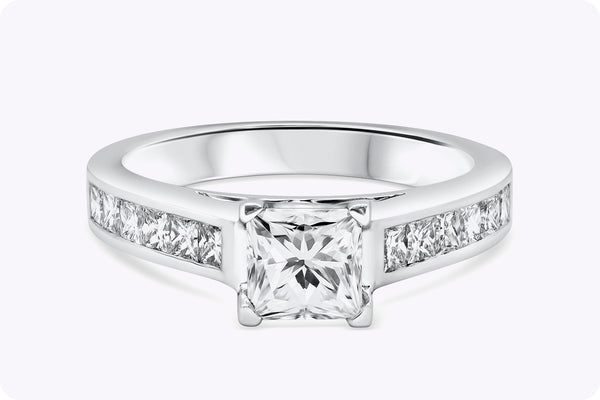 1.67 Carats Total Princess Cut Diamond Channel-Set Engagement Ring in Platinum