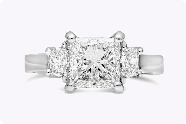 GIA Certified 2.01 Carats Princess Cut Diamond Three-Stone Engagement Ring in Platinum