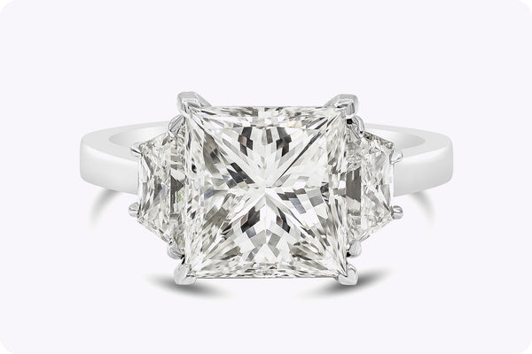 GIA Certified 4.03 Carats Princess Cut Diamond Three-Stone Engagement Ring in Platinum