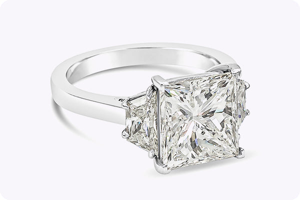 GIA Certified 4.03 Carats Princess Cut Diamond Three-Stone Engagement Ring in Platinum