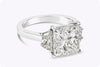 GIA Certified 4.03 Carat Princess Cut Diamond Three-Stone Engagement Ring in Platinum