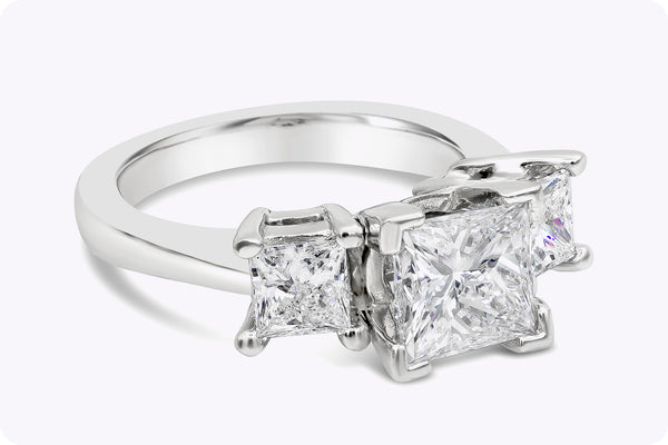 GIA Certified 1.70 Carats Princess Cut Diamond Three-Stone Engagement Ring in Platinum